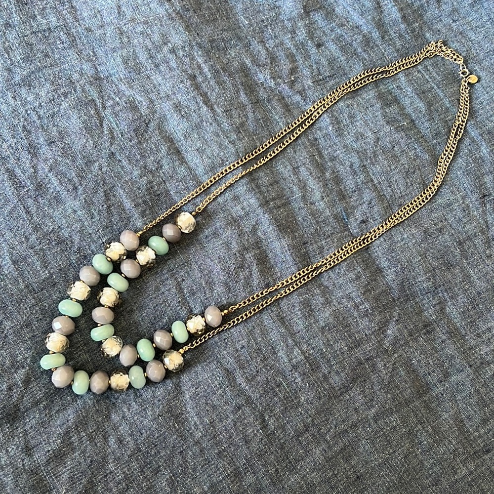 LOFT long aqua, gold and gray necklace